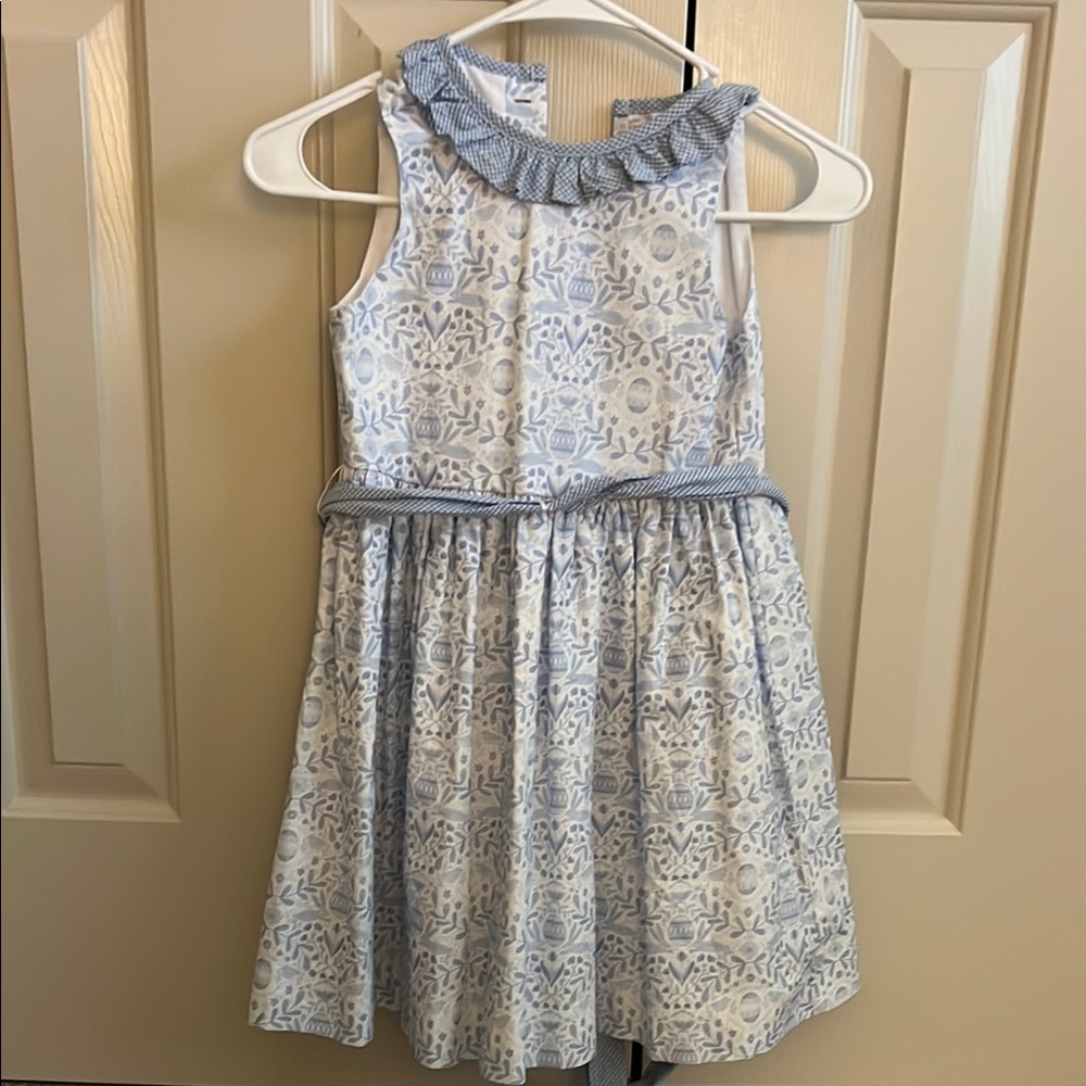 White and Blue Easter Sleeveless Sundress with Bib Collar Bailey Boys